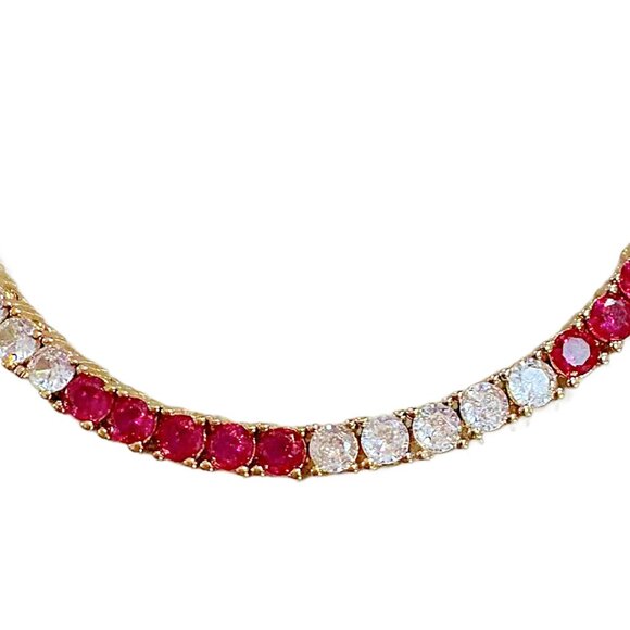 Two-Tone Simulated Ruby and Diamondette 18K Gold Plated Tennis Bracelet - Picture 3 of 4